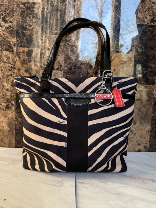 Coach Handbags - Coach Signature Zebra Shoulder Tote Bag